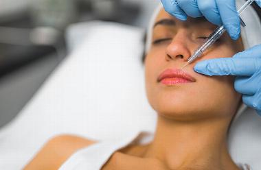 lady with eyes closed and needle near top lip